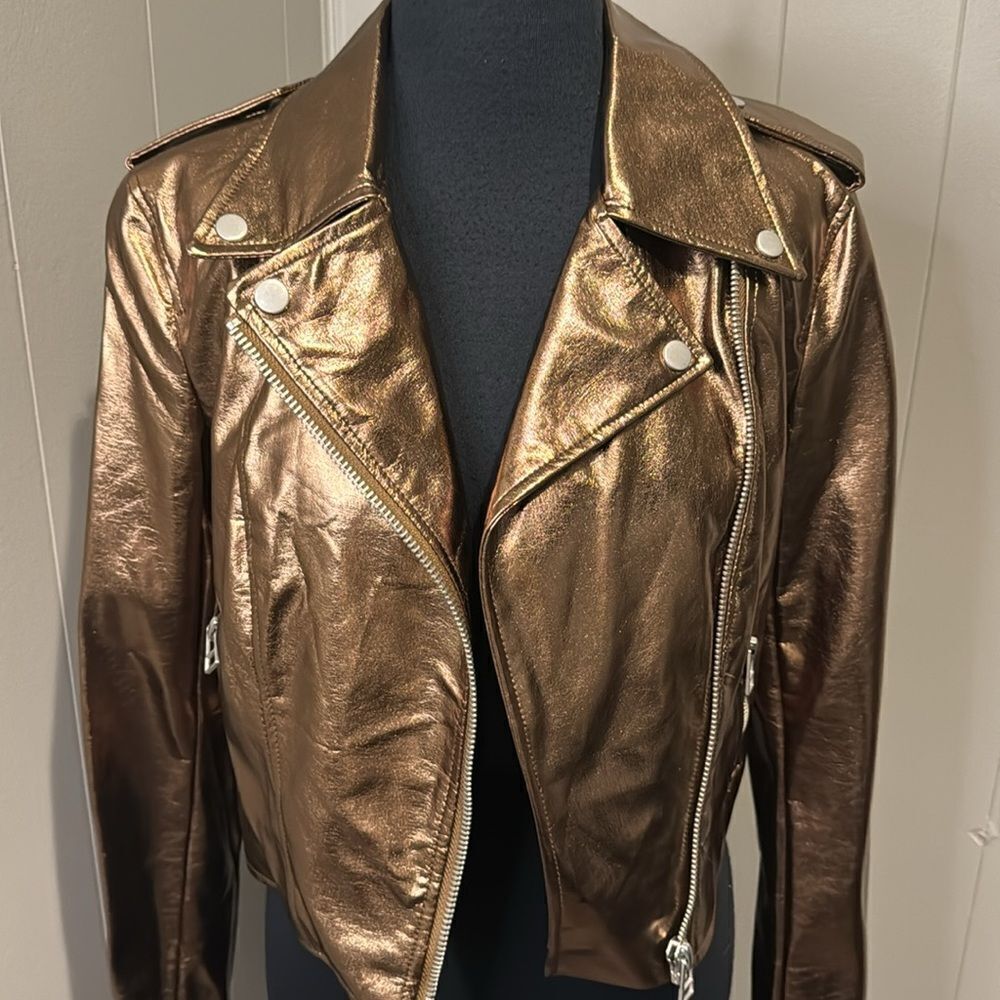 Avec Les Filles City Moto Bronze Biker Jacket. Faux leather. Small. New w/ tags - Picture 11 of 11